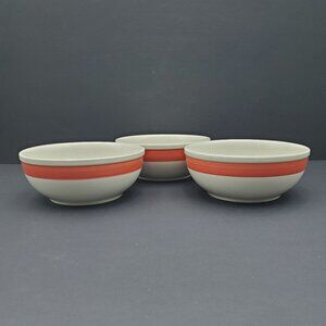 CAC China Rainbow Red Soup Cereal Bowls Off White Red Band Fruit Dessert Bowls